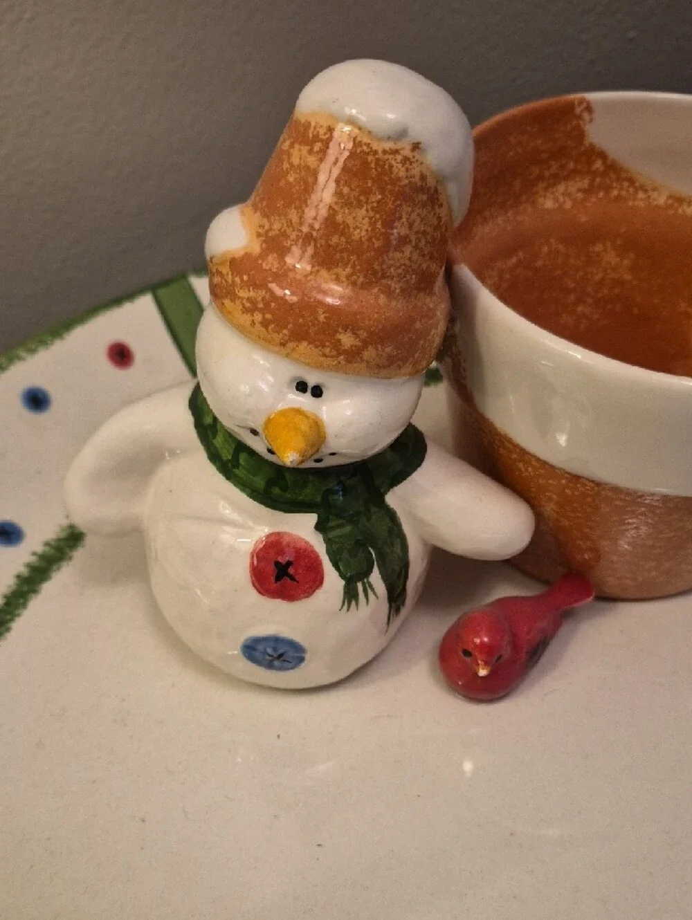Cali Potrery Festive‎ Snowman Plate and Orange Cup Set - Holiday Table
